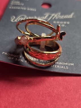 Universal Thread Gold-Tone Stacking Ring Set with Pink Accents